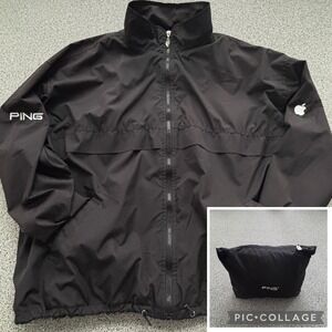 PING Packable Golf Jacket XL Black Apple Lightweight Full Zip Logo Rain Wind VTG